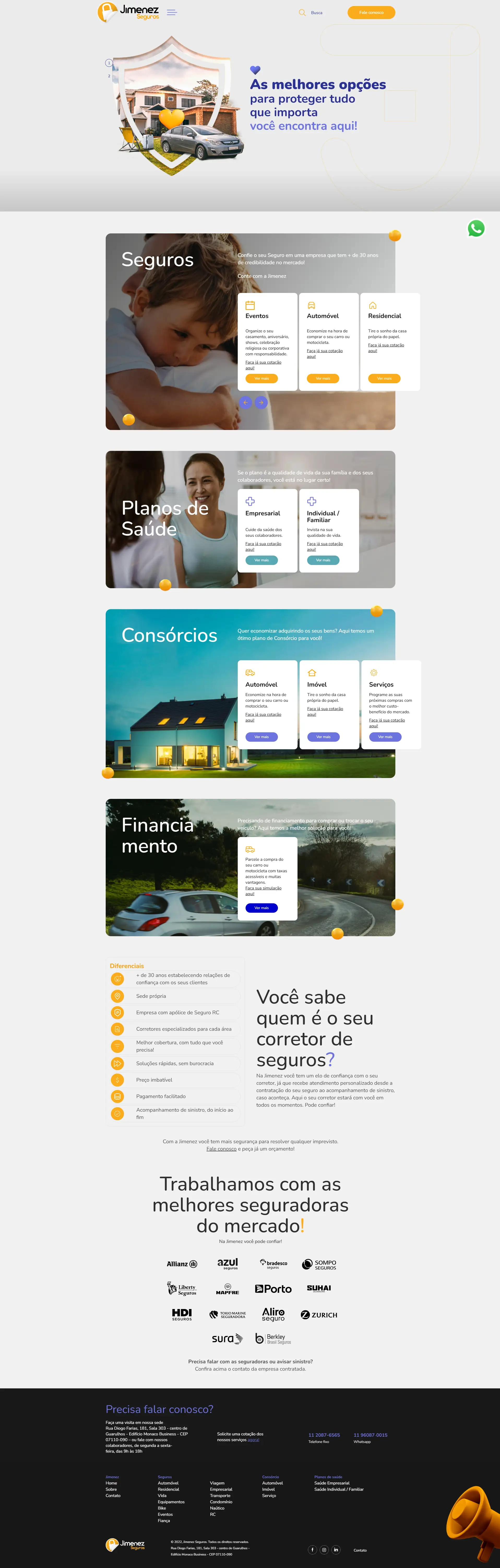 Screenshot completo do site institucional da Jimenez Seguros