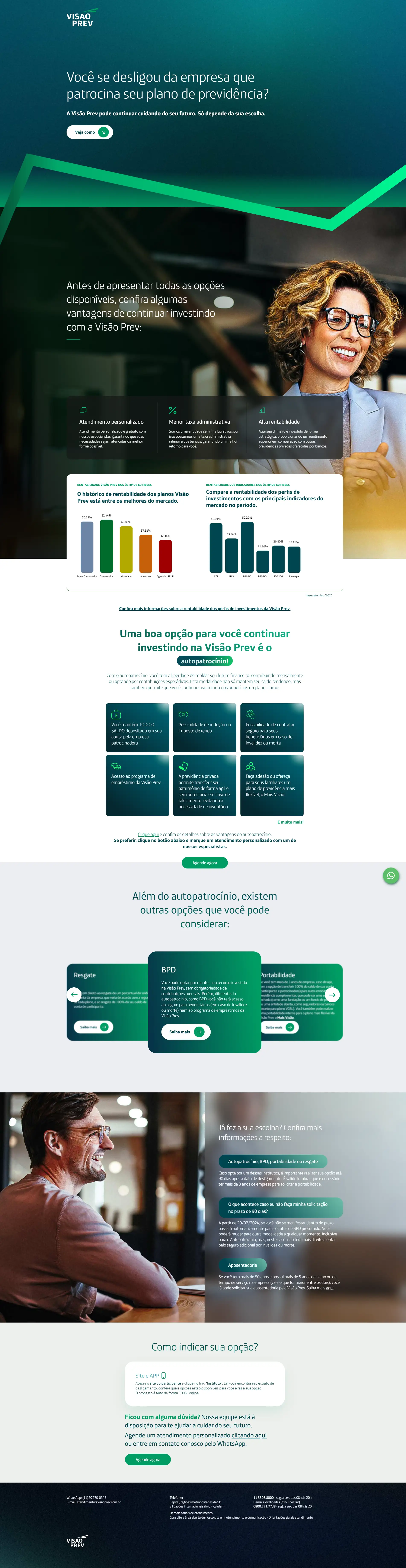 Screenshot completo da landing page Opções do Plano da Visão Prev