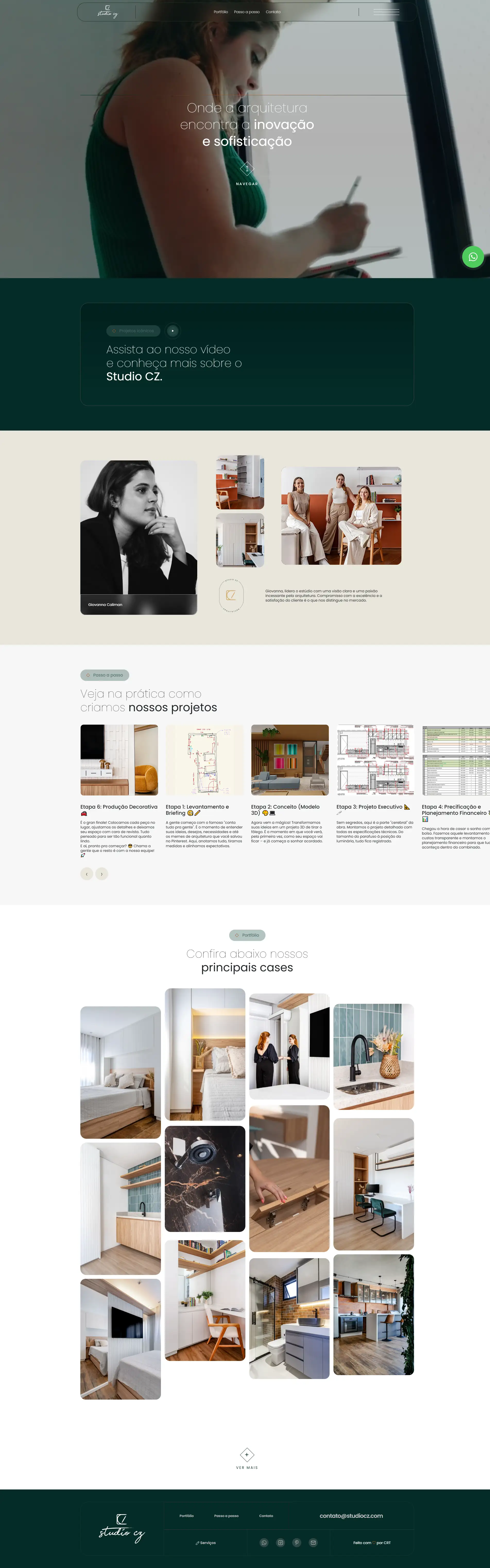 Screenshot completo do site institucional Studio CZ Arquitetura e Interiores